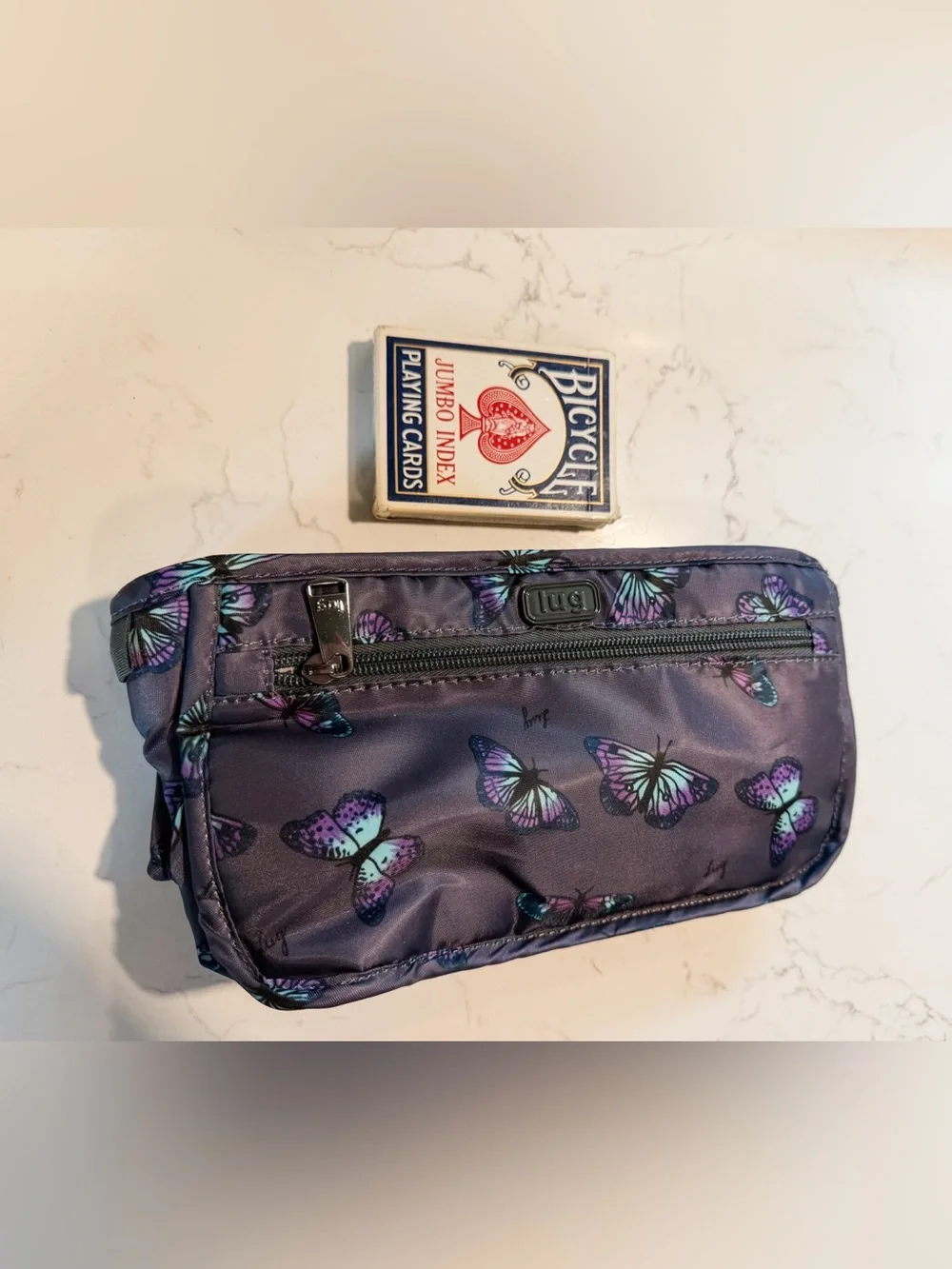 NWOT Lug Parasail Cosmetic Bag - Gray Purple Butterfly Pattern